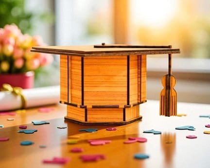 Laser Cut Graduation Cap Wooden Favor Box