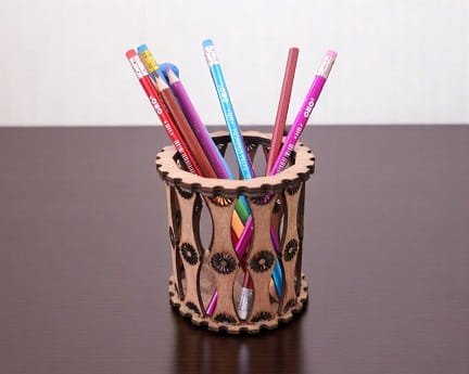 Laser Cut Round Wooden Pen Holder