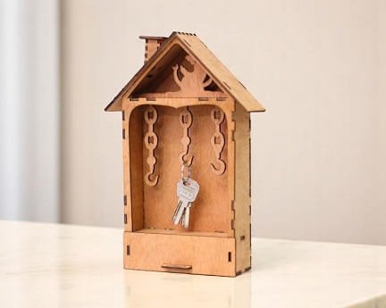 Laser Cut Wooden Key Cabinet with Drawer Box