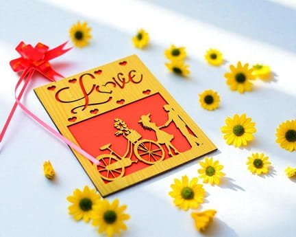Laser Cut Wooden Greeting Card for Valentines Day
