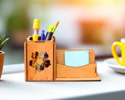 Laser Cut Pen and Business Card Holder Desk Organizer