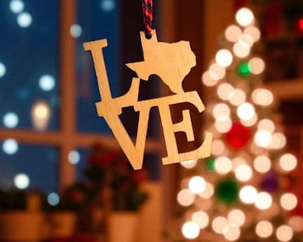 Laser Cut Love Texas Christmas Tree Ornament