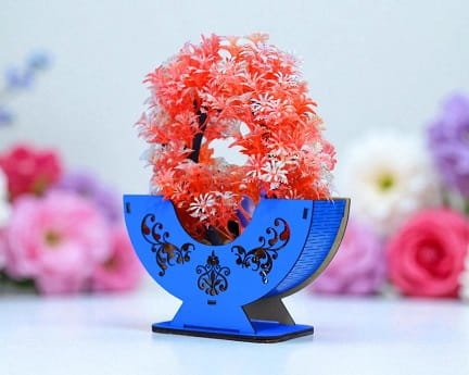 Laser Cut Wooden Flower Basket Centerpiece