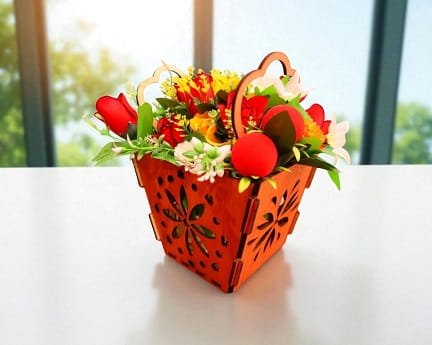 Laser Cut Decorative Flower Basket with Handle