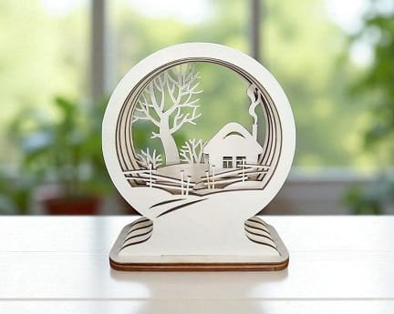 Laser Cut Christmas Winter House Globe Desk Decor