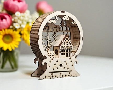 Laser Cut Winter Village Scene Globe Lamp
