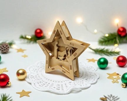 Laser Cut Nativity Star Christmas Light Box