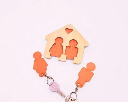 Laser Cut Couple Key Holder with Keychain