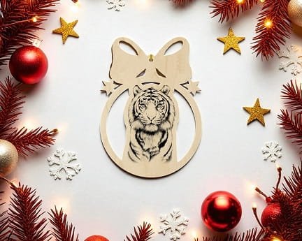 Laser Cut Engraved Tiger Christmas Ball