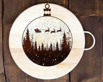 Laser Engraving Santa Sleigh Flying Over Woods Christmas Plate