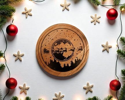 Laser Engraving Santa Sleigh Flying on Festive Night Christmas Plate