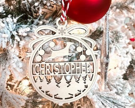 Laser Cut Personalized Christmas Reindeer Ball