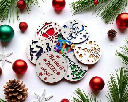 Laser Cut Wooden Christmas Tree Ball Collection