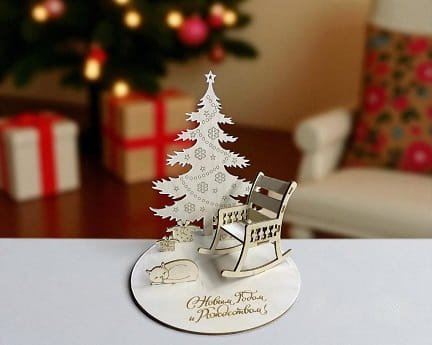 Laser Cut Christmas Tree, Chair and Cat Table Decor