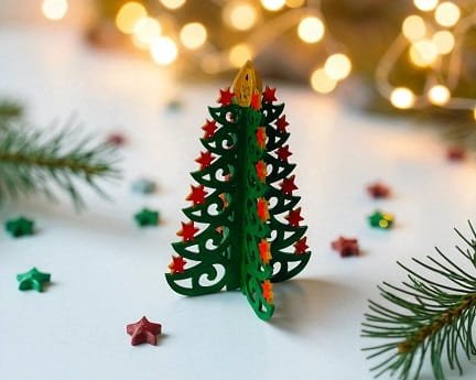 Laser Cut 3D Wooden Christmas Tree with Stars