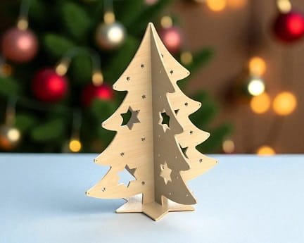 Laser Cut 3D Christmas Tree with Star Cutouts