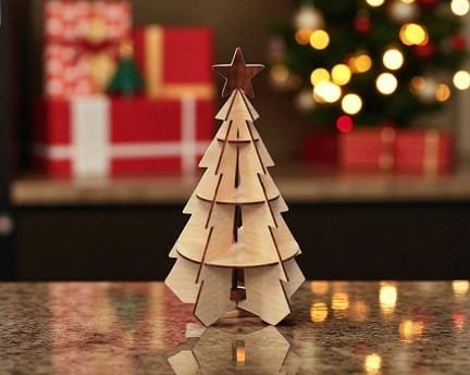 Laser Cut 3D Wooden Christmas Tree with Star Set