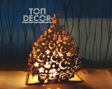 Laser Cut Wooden Christmas Tree Candle Holder