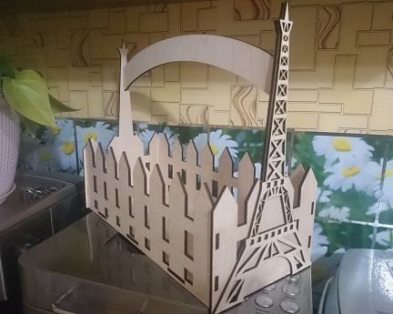Laser Cut Eiffel Tower Wooden Flower Basket