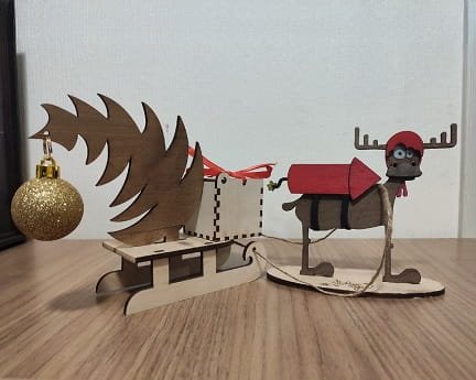 Laser Cut Reindeer Pulling Sleigh Christmas Decoration