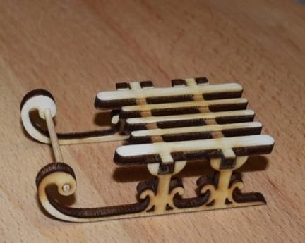 Laser Cut Small Wooden Sled Ornament