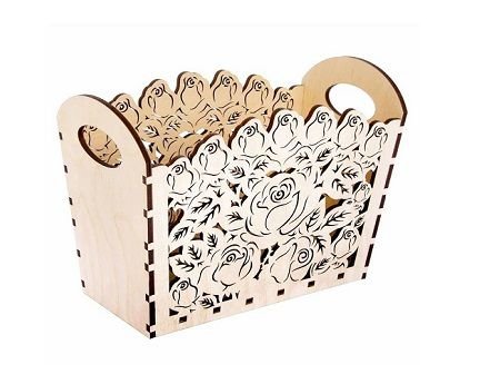 Laser Cut Plywood Rose Flower Basket with Handles