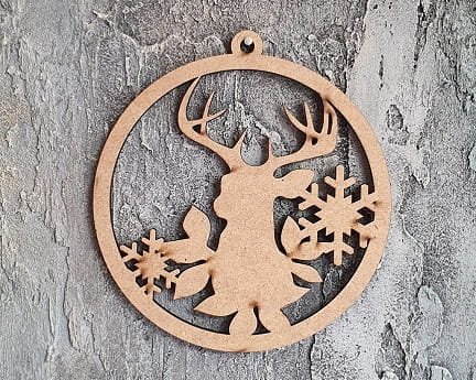 Laser Cut Christmas Tree Bauble with Deer Pattern