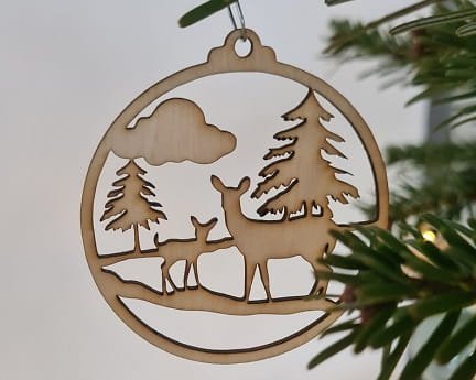 Laser Cut Deers in Woods Christmas Ornament