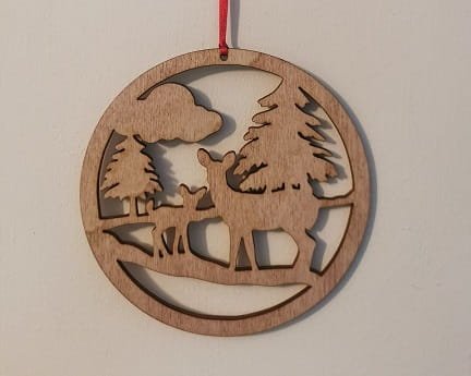 Laser Cut Deers in Woods Holiday Ornament