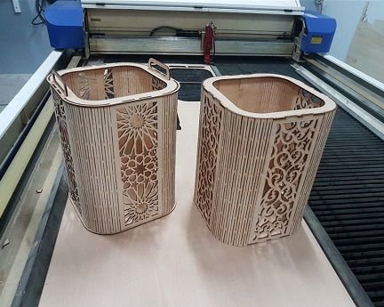 Laser Cut Wooden Garbage Basket