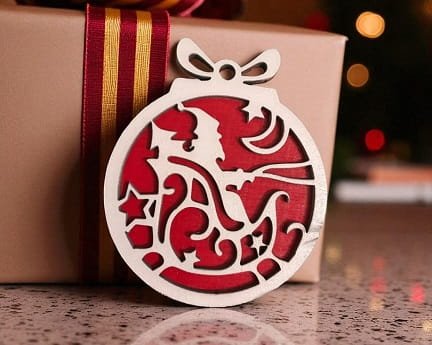 Laser Cut Double Layer Santa Sleigh Holiday Bauble