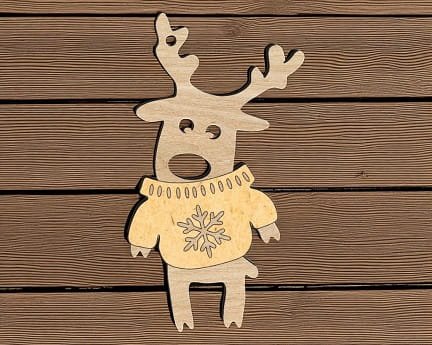 Laser Cut Deer in Sweater Christmas Ornament
