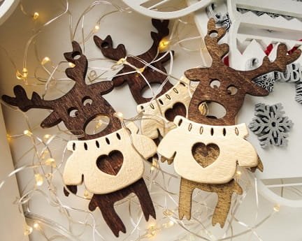 Laser Cut Deer in Sweater Christmas Tree Ornament