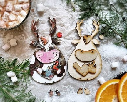 Laser Cut Reindeer Ornament for Holiday Decor