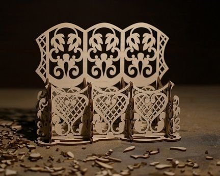Laser Cut Carved Wood Desk Organizer