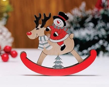 Laser Cut Santa Claus Riding Rocking Reindeer Ornament