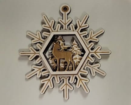 Laser Cut Layered Snowflake Deer Scene Ornament