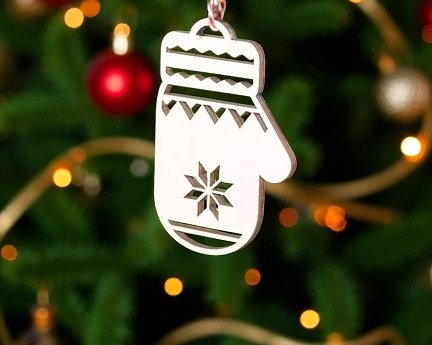 Laser Cut Wooden Mitten Shaped Christmas Tree Ornament