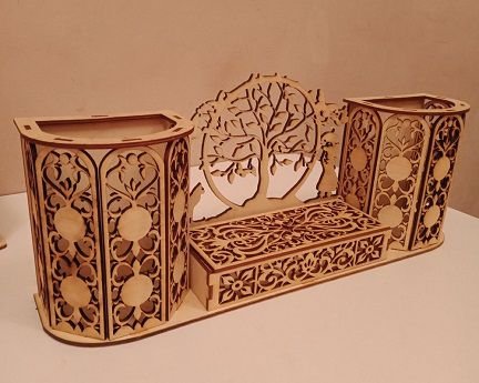 Laser Cut Pencil Holder Desk Organizer With Floral Cut Out Design