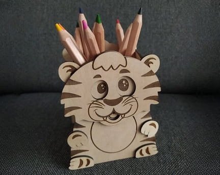 Laser Cut Cute Tiger Pen Pencil Holder for Kids