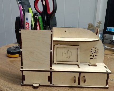 Laser Cut Desk Storage Organizer with Miniature TV