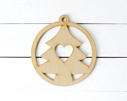 Laser Cut Christmas Tree Ornament with Heart Cutout