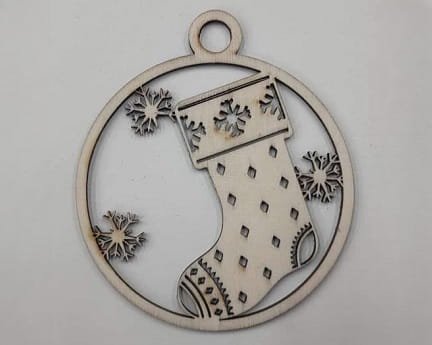 Laser Cut Wooden Christmas Stocking Ornament with Snowflake