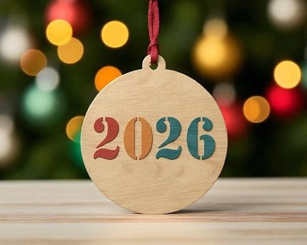Laser Cut Year 2026 Bauble Ornament