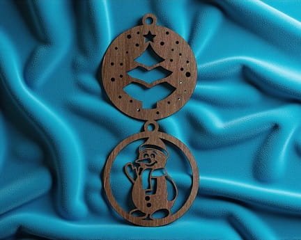 Laser Cut Christmas Tree and Snowman Ornament