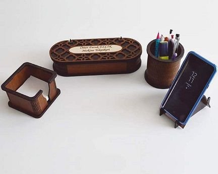 Laser Cut Office Desk Organizer Set