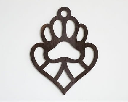 Laser Cut Paw Print with Heart Christmas Ornament