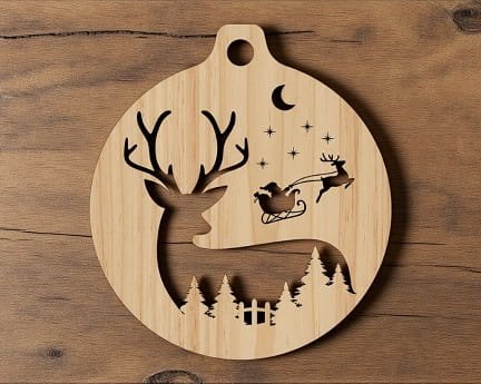 Laser Cut Christmas Scene Deer Ornament