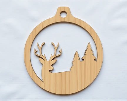 Laser Cut Deer with Pine Trees Christmas Ornament