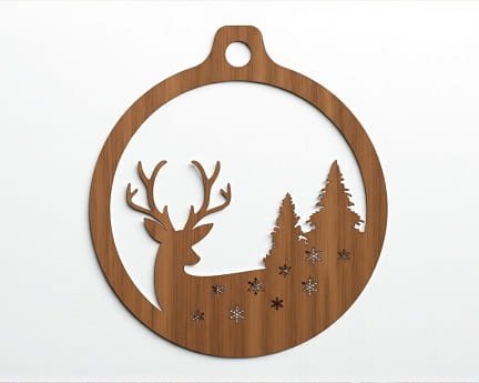 Laser Cut Deer with Trees Christmas Ornament